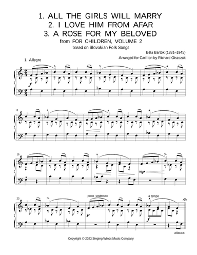 For Children, Volume 2: 1. All the Girls Will Marry, 2. I Love Him from Afar, 3. A Rose for My Belov (arr. Richard Giszczak)