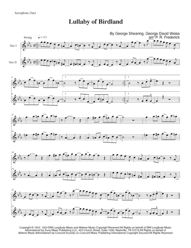 Lullaby Of Birdland (arr. P. R. Frederick)