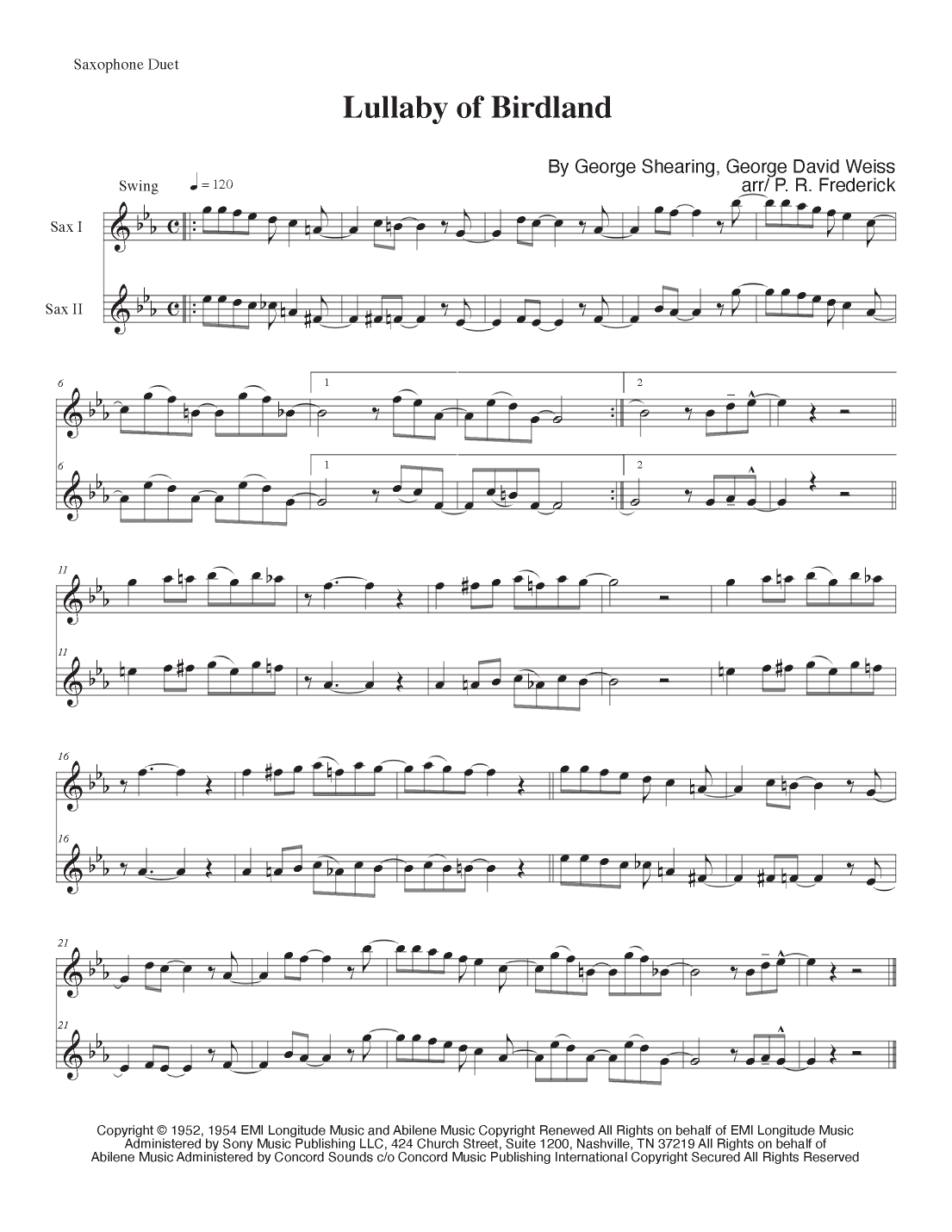 Lullaby Of Birdland (arr. P. R. Frederick)