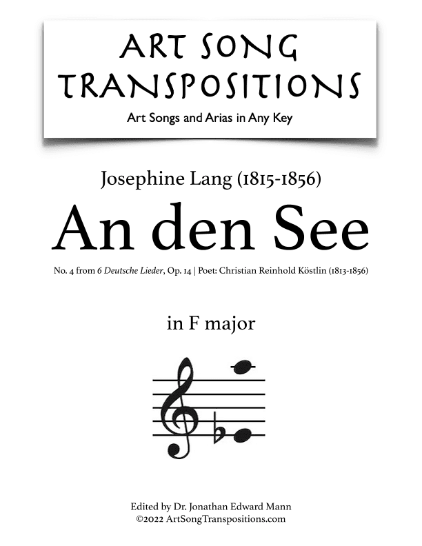 LANG: And den See, Op. 14 no. 4 (transposed to F major) (arr. ArtSongTranspositions.com)
