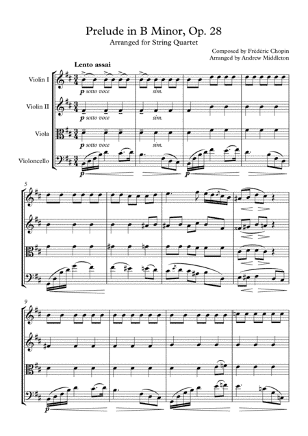 Prelude in B Minor, Op. 28 arranged for String Quartet (arr. Andrew Middleton)