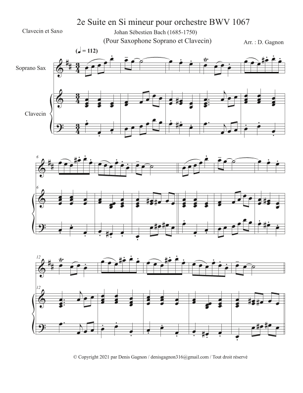 2e Suite en Si mineur pour Orchestre BWV 1067 (arr. D. Gagnon)