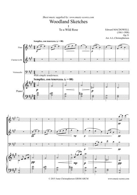 To a Wild Rose - Flute, Clarinet, Cello and Piano (arr. Anne L Christopherson GRSM ARCM)