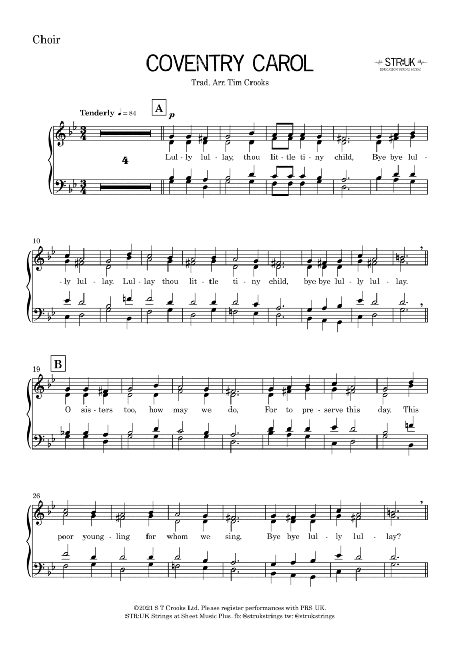 Coventry Carol (Lully Lullay) - SATB Choir Part only (STR:UK version) (arr. Tim Crooks)