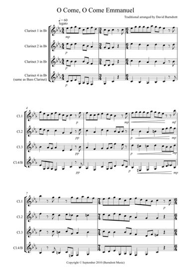 O Come, O Come Emmanuel for Clarinet Quartet (arr. David Burndrett)