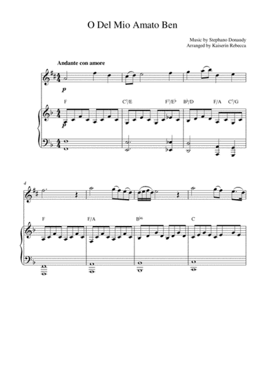 O Del Mio Amato Ben (for alto saxophone solo and piano accompaniment) (arr. Kaiserin Rebecca)
