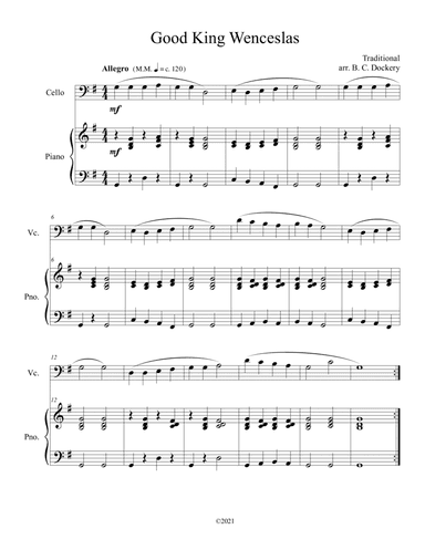 Good King Wenceslas (Cello Solo with Piano Accompaniment) (arr. B. C. Dockery)