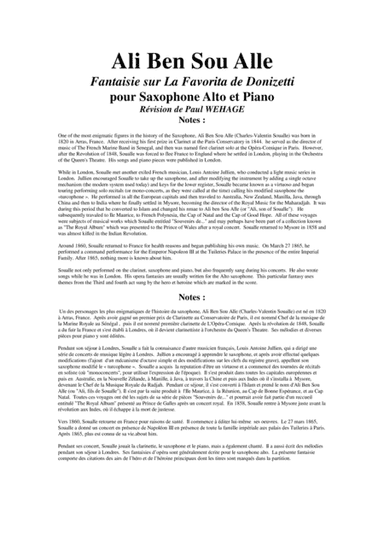 Ali Ben Sou Alle: Fantaisie sur La Favorita de Donizetti for alto saxophone and piano (arr. Paul Wehage)