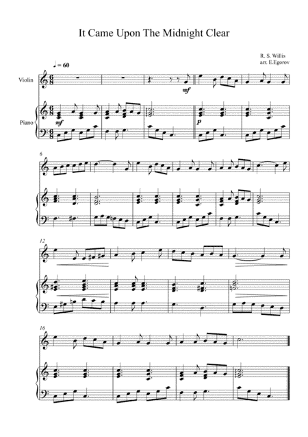 It Came Upon The Midnight Clear, Richard Storrs Willis, For Violin & Piano