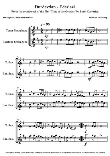 Ðurdevdan - Djurdjevdan - Ederlezi - for sax duet (arr. Zoran Radanovic)