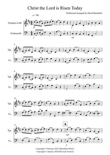 Christ the Lord is Risen Today for Trumpet and Cello Duet (arr. David Burndrett)