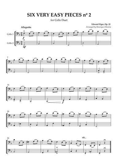 Six Very Easy Pieces nº 2 (Allegretto) - Cello Duet (arr. Henrique Oliveira)