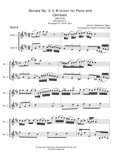 Bach, J.S. - Andante for Two Violins (arr. Linda M Scott)