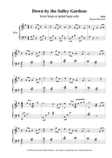 Down by the Salley Gardens - lever harp or pedal harp solo