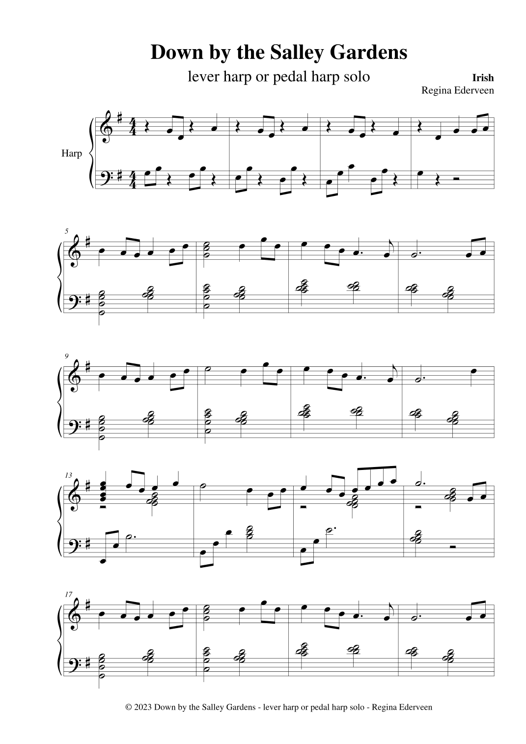 Down by the Salley Gardens - lever harp or pedal harp solo