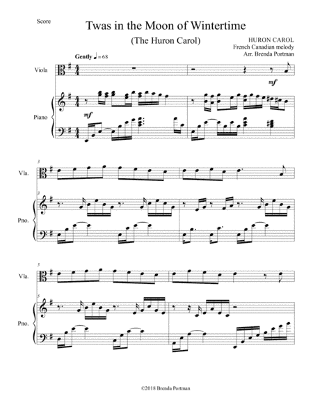 Twas in the Moon of Wintertime/The Huron Carol (viola/piano), arr. Brenda Portman (arr. Brenda Portman)
