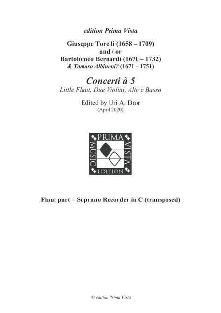 Torelli Recorder Concerti, Transposed Keys (Soprano recorder), Parts (arr. Uri A. Dror - edition Prima Vista)