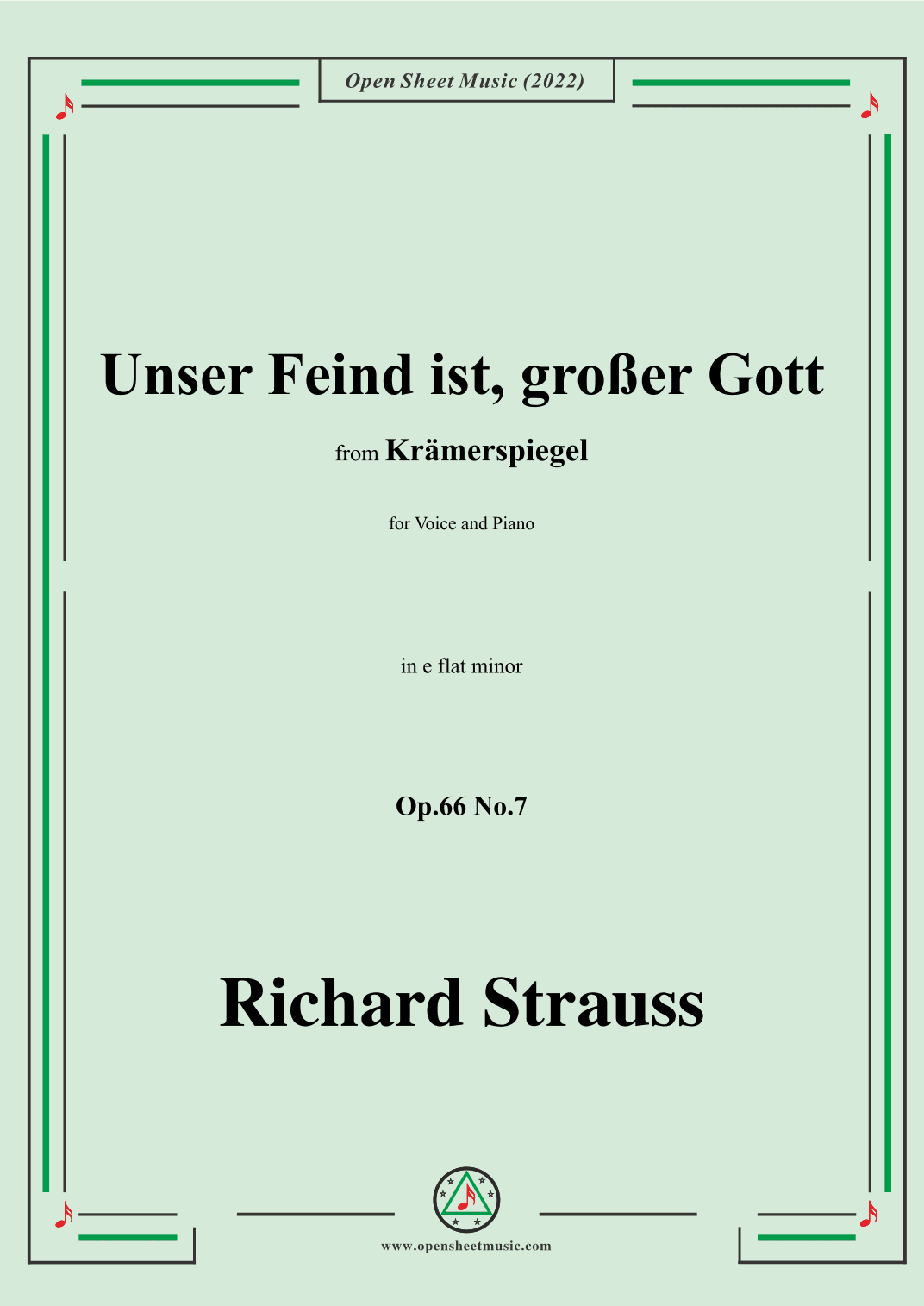 Richard Strauss-Unser Feind ist,großer Gott,in e flat minor,Op.66 No.7 (arr. OSM Press)