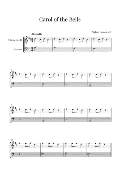 Carol of the Bells for Clarinet and Bassoon (arr. Cadenza Editions)