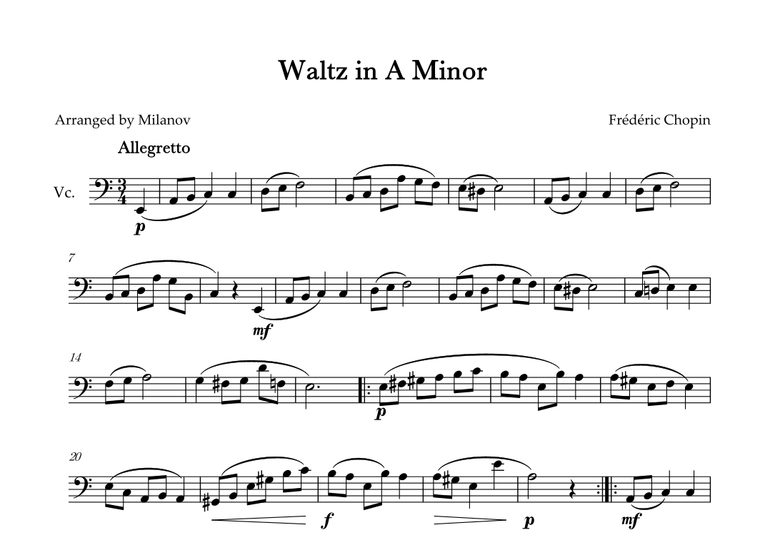 Waltz in A Minor | B. 150,  Op. Posth. | Chopin | Cello (arr. Milanov)