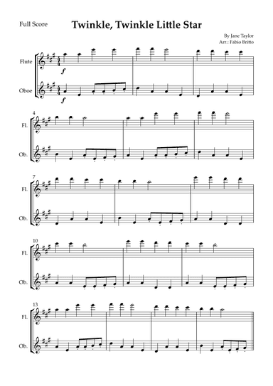 Twinkle, Twinkle Little Star for Flute & Oboe Duo (arr. Fabio Britto)