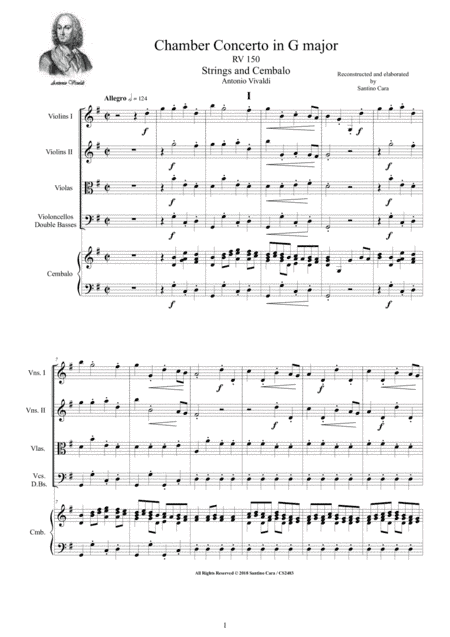 Vivaldi - Chamber Concerto in G major RV 150 for Strings and Cembalo (arr. Santino Cara)