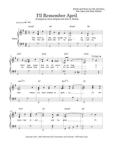 I'll Remember April (arr. Dave Gingras and John E. Dosher)