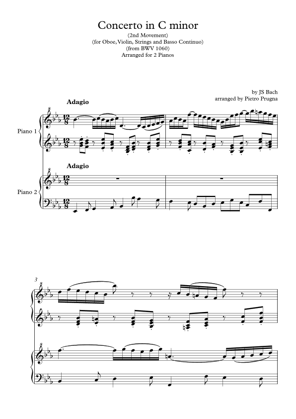 Concerto in C minor for Oboe and Violin (BWV 1060) - 2nd Movt - arranged for 2 pianos (arr. Pietro Prugna)