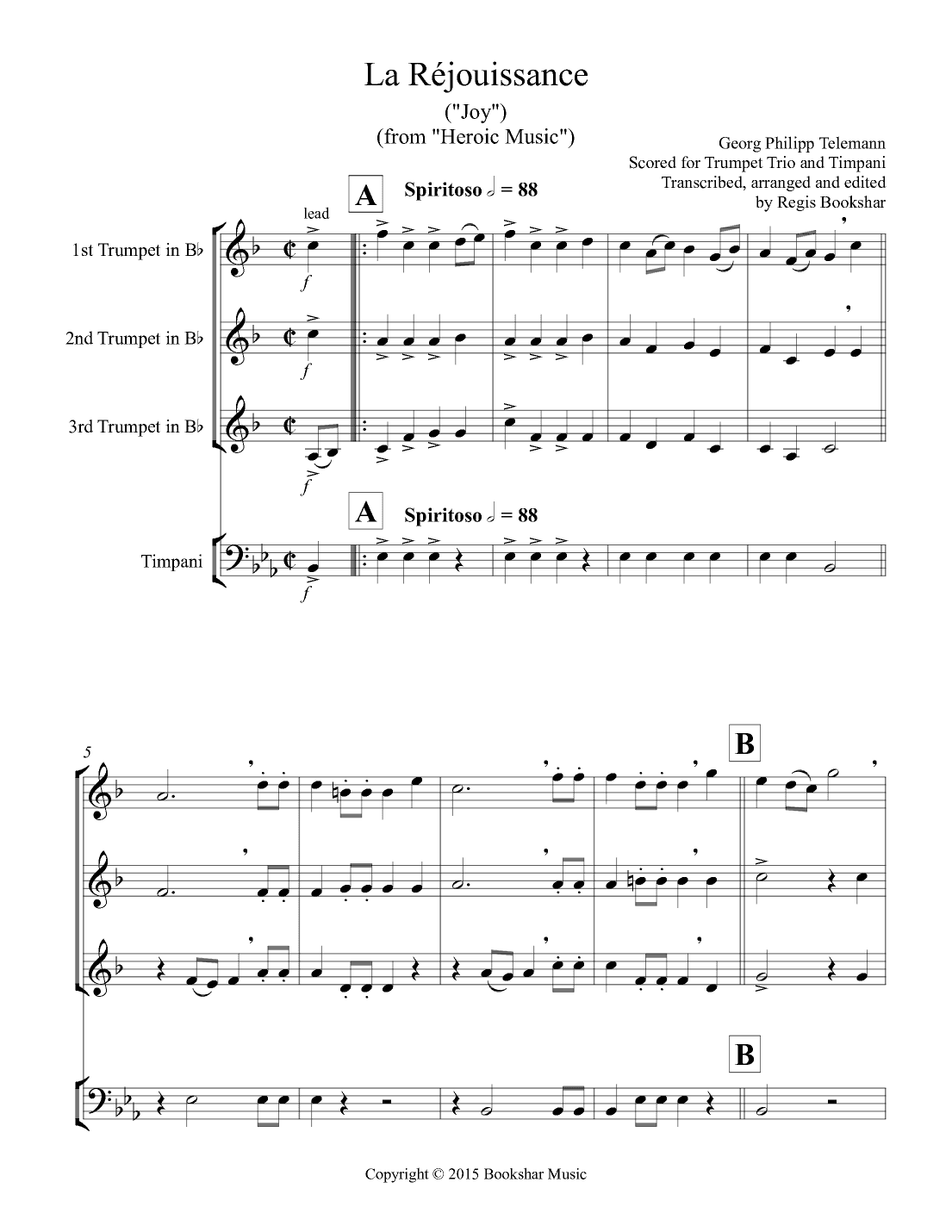 La Rejouissance (from "Heroic Music") (Eb) (Trumpet Trio, Timpani) (arr. Regis Bookshar)