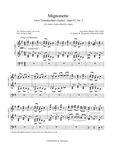 Amy Beach at her best! From "Grandmother's Garden" suite for piano, transcribed for organ. (arr. Robert M. Thompson, A.Mus.D.)