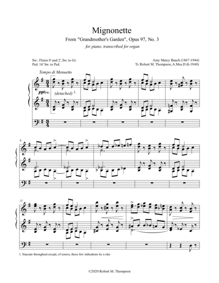 Amy Beach at her best! From "Grandmother's Garden" suite for piano, transcribed for organ. (arr. Robert M. Thompson, A.Mus.D.)
