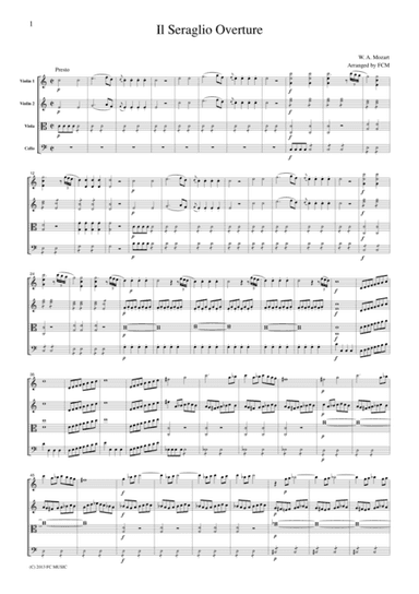 Mozart Il Seraglio Overture, for string quartet, CM028 (arr. FCMUSIC)