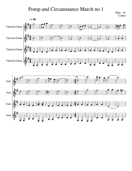 Elgar Pomp and Circumstance March for Classical Guitar Ensemble (arr. Coaker)