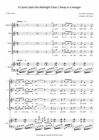 It Came Upon the Midnight Clear / Away in a Manger - SATB - Four part Choir (arr. M & J Dover)