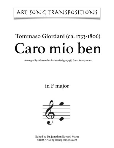 GIORDANI: Caro mio ben (transposed to F major) (arr. ArtSongTranspositions.com)