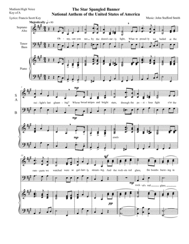 National Anthem: The Star Spangled Banner US National Anthem - Easy 3 part SAB Chorus arrangement in (arr. Sylvia Chapa)