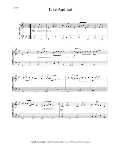 Take and Eat Arranged for Piano Solo (arr. Cody Weinmann)