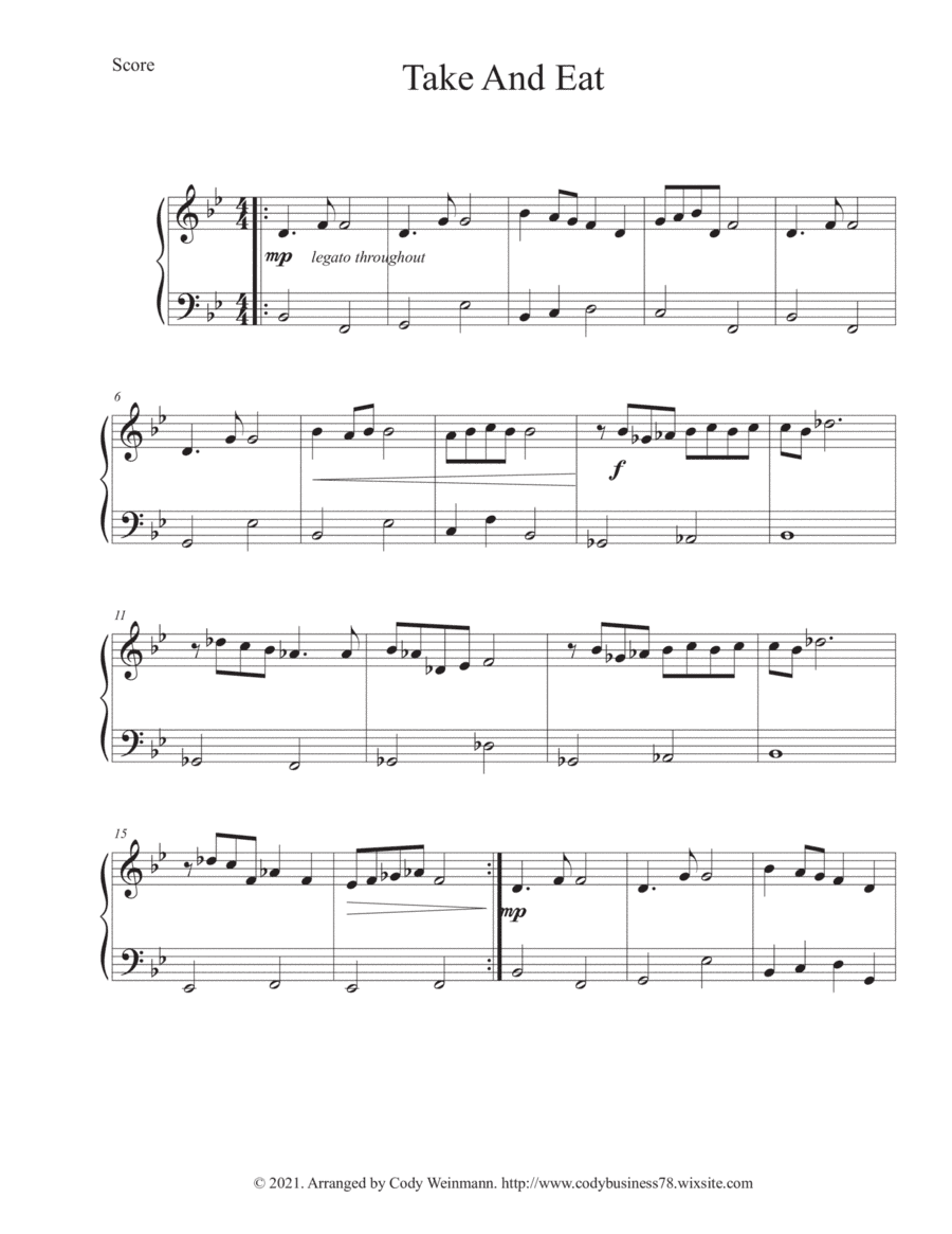 Take and Eat Arranged for Piano Solo (arr. Cody Weinmann)