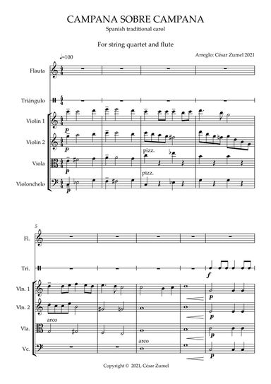 Campana sobre campana (String quartet and flute) (arr. César Zumel)