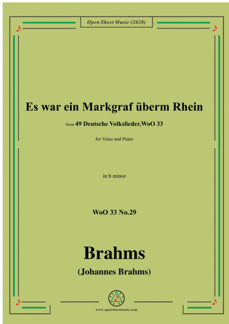 Brahms-Es war ein Markgraf überm Rhein,WoO 33 No.29,in b minor,for Voice&Pno (arr. MSM)
