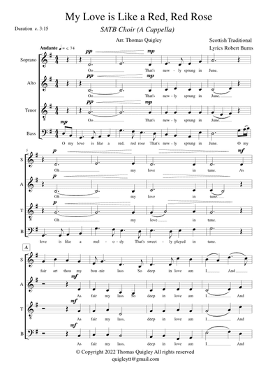 My Love is Like a Red, Red Rose (SATB A Cappella) (arr. Thomas Quigley)