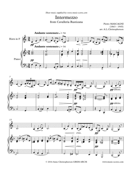 Intermezzo from Cavalleria Rusticana - French Horn and Piano (arr. Anne L Christopherson GRSM ARCM)