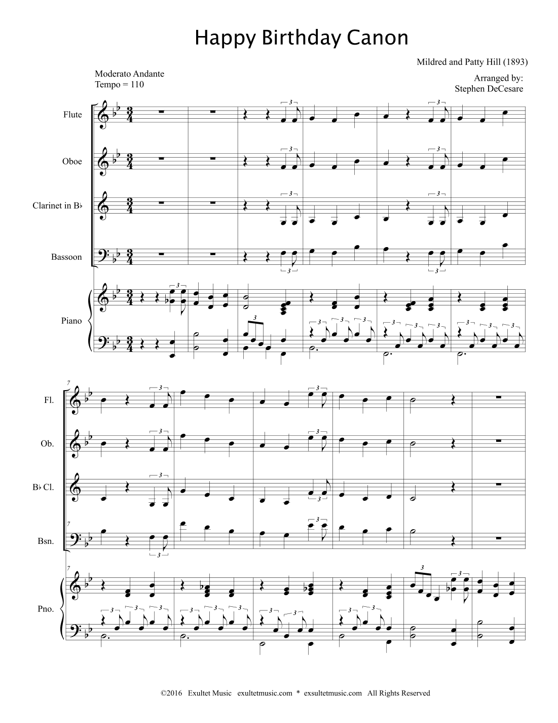 Happy Birthday Canon (Woodwind Quartet and Piano) (arr. Stephen DeCesare)