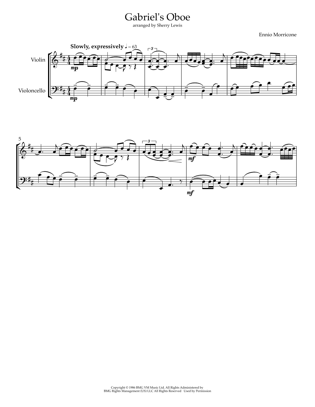 Gabriel's Oboe (arr. Sherry Lewis)