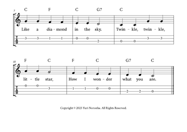Twinkle Twinkle Little Star - For Ukulele (C Major - with TAB, Chords and Lyrics) (arr. Yuri Noronha)