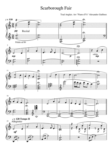 Scarborough Fair, English Folk Song, Arr Piano (arr. Piano d'Ys)