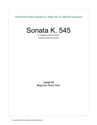 Mozart Sonata K. 545 Theme Easy Piano (arr. Rhonda Bradley)