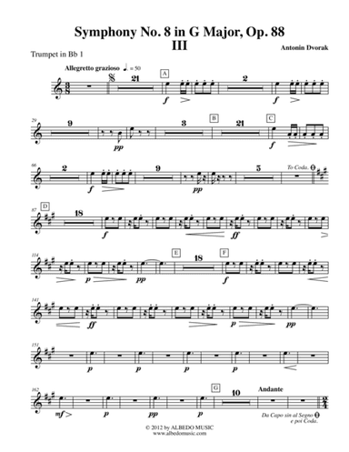 Dvorak Symphony No. 8, Movement III - Trumpet in Bb 1 (Transposed Part), Op. 88 (arr. Doug Clyde)