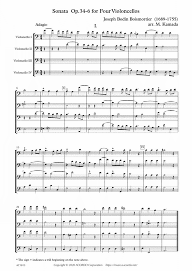 Sonata Op.34-6 for Four Violoncellos (arr. Kamada, Mikio)