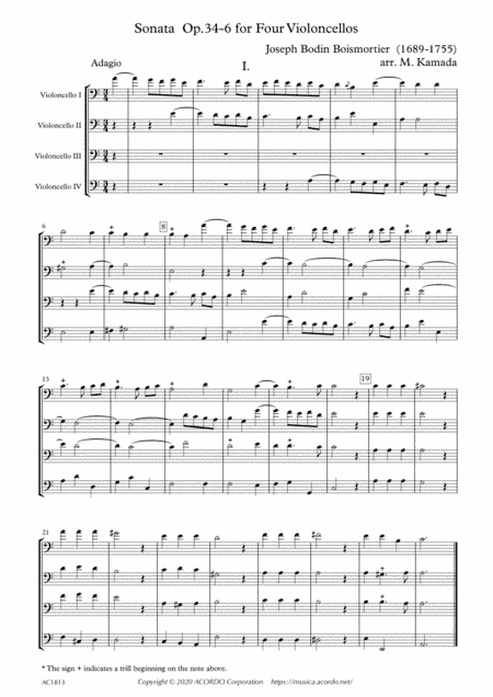 Sonata Op.34-6 for Four Violoncellos (arr. Kamada, Mikio)